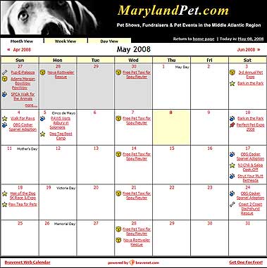 Interactive Maryland Pet Evets Calendar